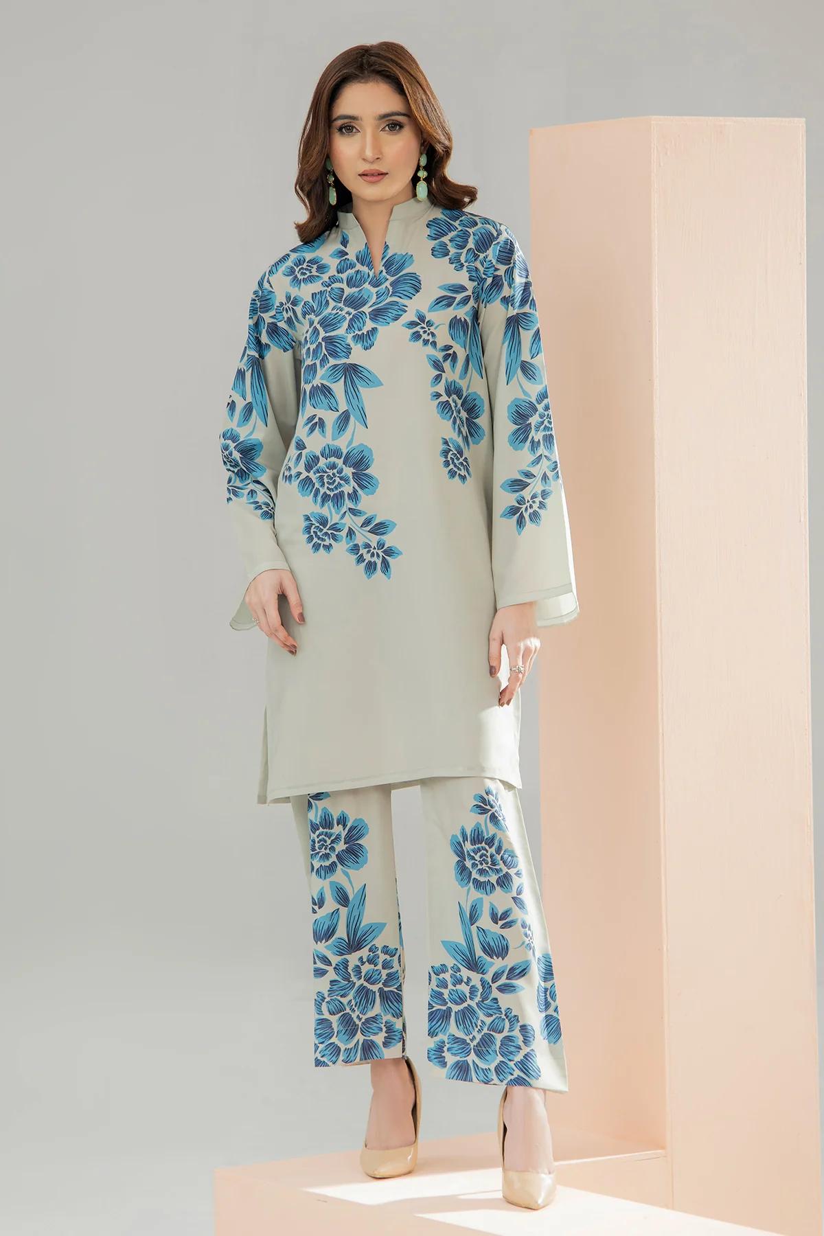 BLUE FLORAL PRINTED 2 PCS